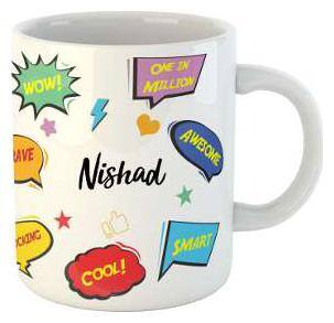 Nishad Name Printed Ceramic Coffee Mug. Best Gift For Birthday by AshvahTM