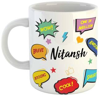 Nitansh Name Printed Ceramic Coffee Mug. Best Gift For Birthday by AshvahTM
