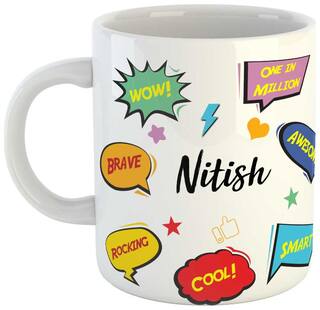 Nitish Name Printed Ceramic Coffee Mug. Best Gift For Birthday by AshvahTM