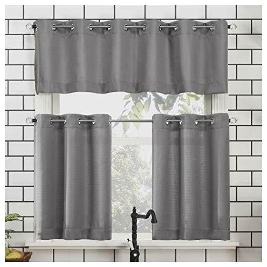 

No 918 Dylan Casual Textured Semi-Sheer (54 x 36 3-Piece Kitchen Set Gray)