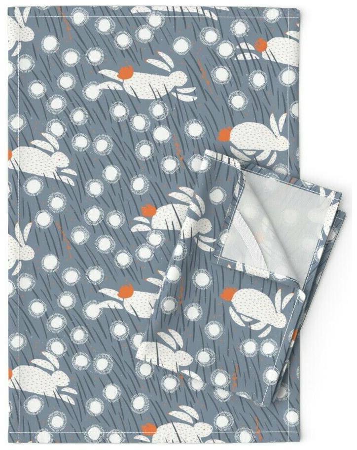 

Nordic Modern Rabbit Arctic Slate Linen Cotton Tea Towels by Roostery Set of 2