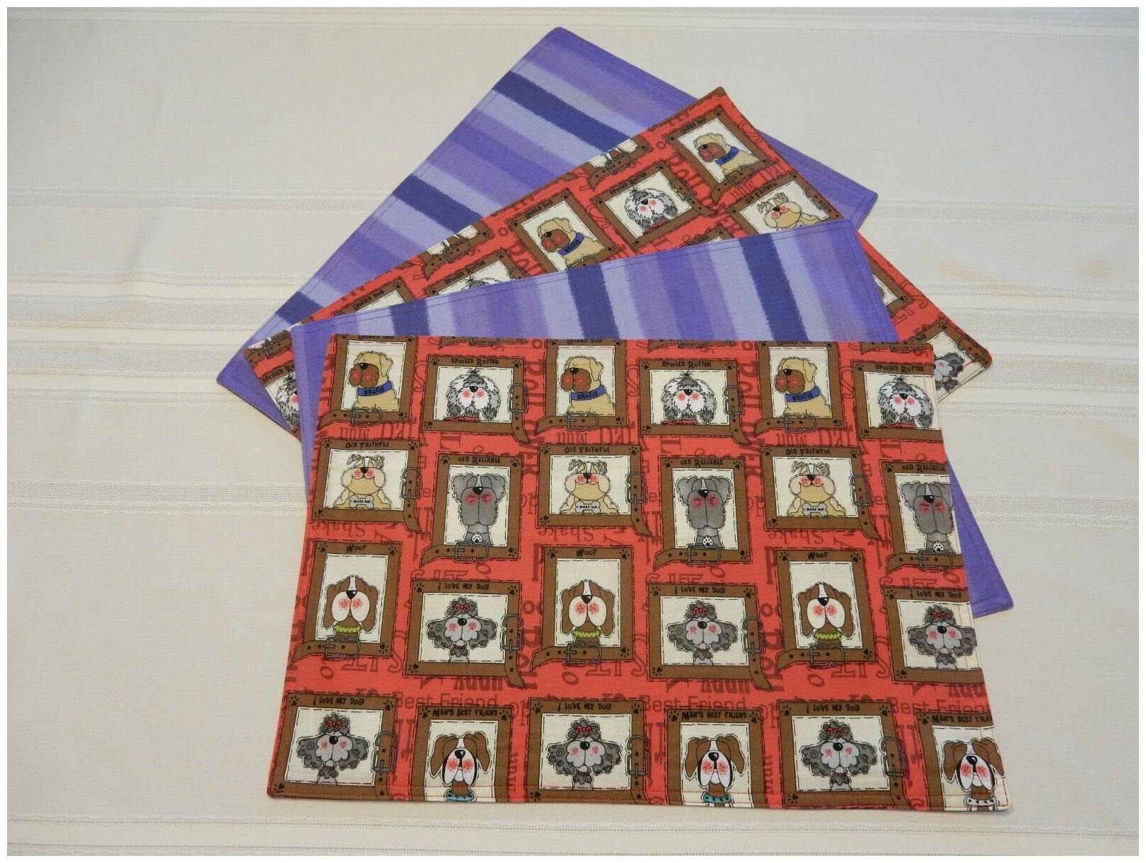 

Novelty Placemats for Dog Lovers Reversible 17 x 12 Handmade Set of 4