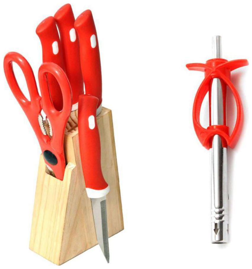 

Nueva Knife Set Of 5 pcs (4 Knife 1 Scissor With Stand) With Gas Lighter Plastic