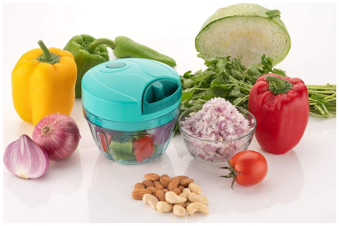 

Nueva New Handy Mini Plastic Chopper with 3 Blades Plastic Quick Cutter Vegetable Cutter Handy Chopper Green