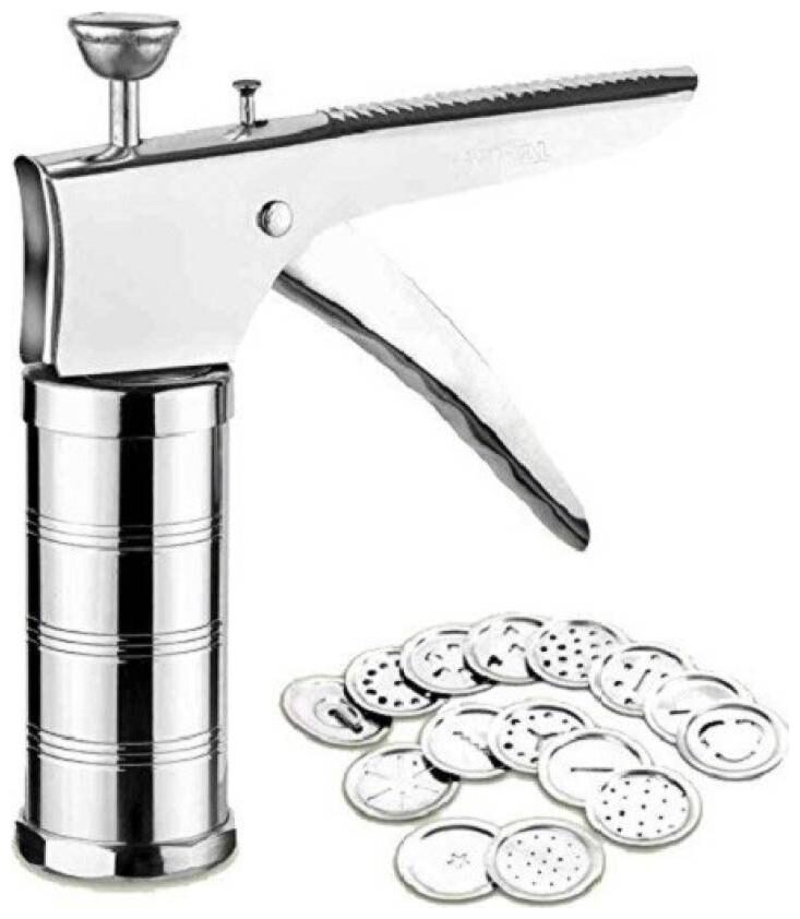 

Nueva Stainless steel Kitchen Press farsan Maker Sev Maker with 15 jali