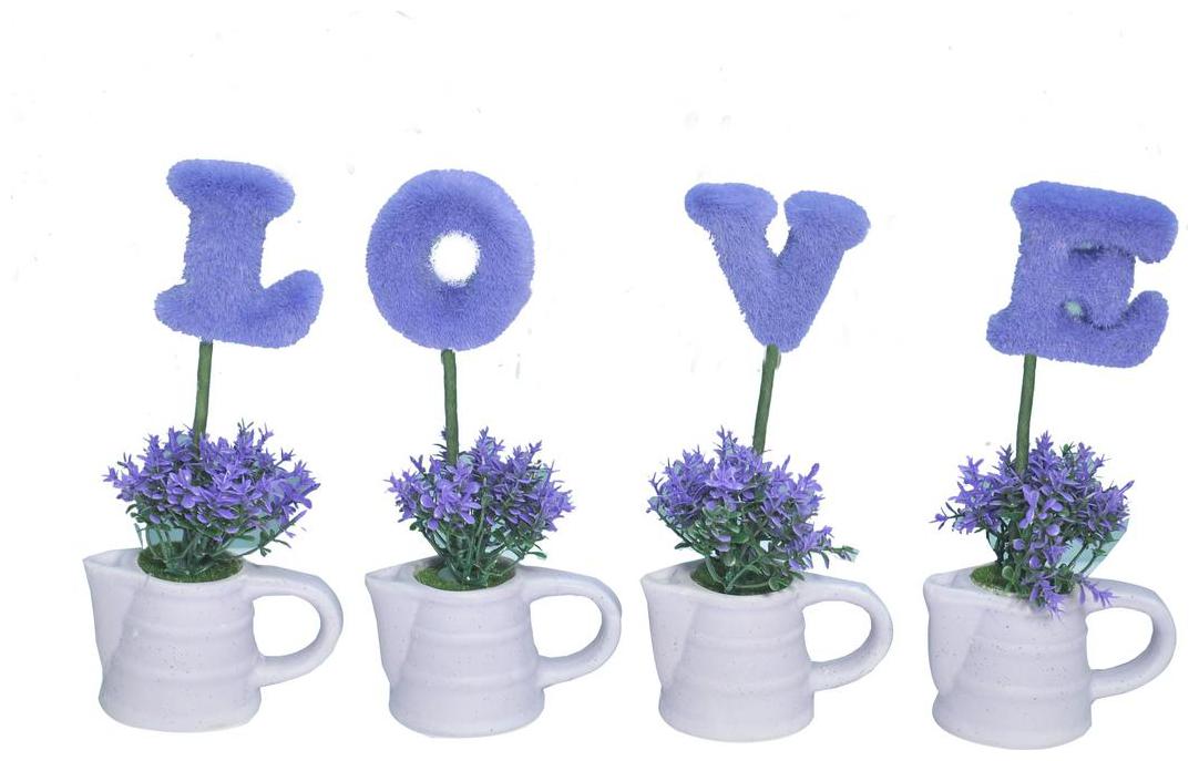 

Nyrwana 4 Piece Set of LOVE Plant in ceramic pot artificial plant Best for Birthday Gift - Purple
