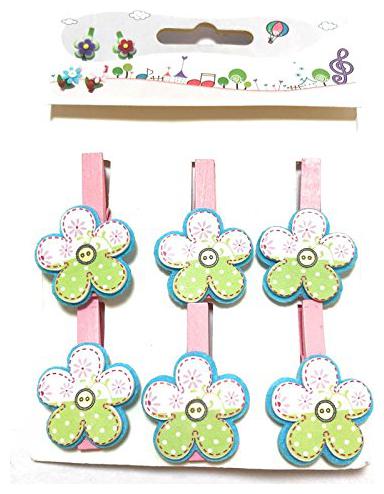 

Nyrwana Cute Postcard Clothes Photo Paper Peg Pin Clothespin Wooden White Green Flower Clips 6 pcs