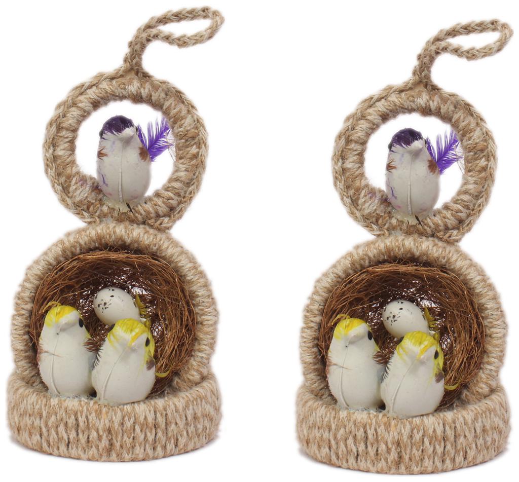 

Oanik Color Couple Jute Craft Hanging Nest Birds for Gift Terrace Balcony Garden decor showpiece for Home Decoration-3 Birds with 1 Egg