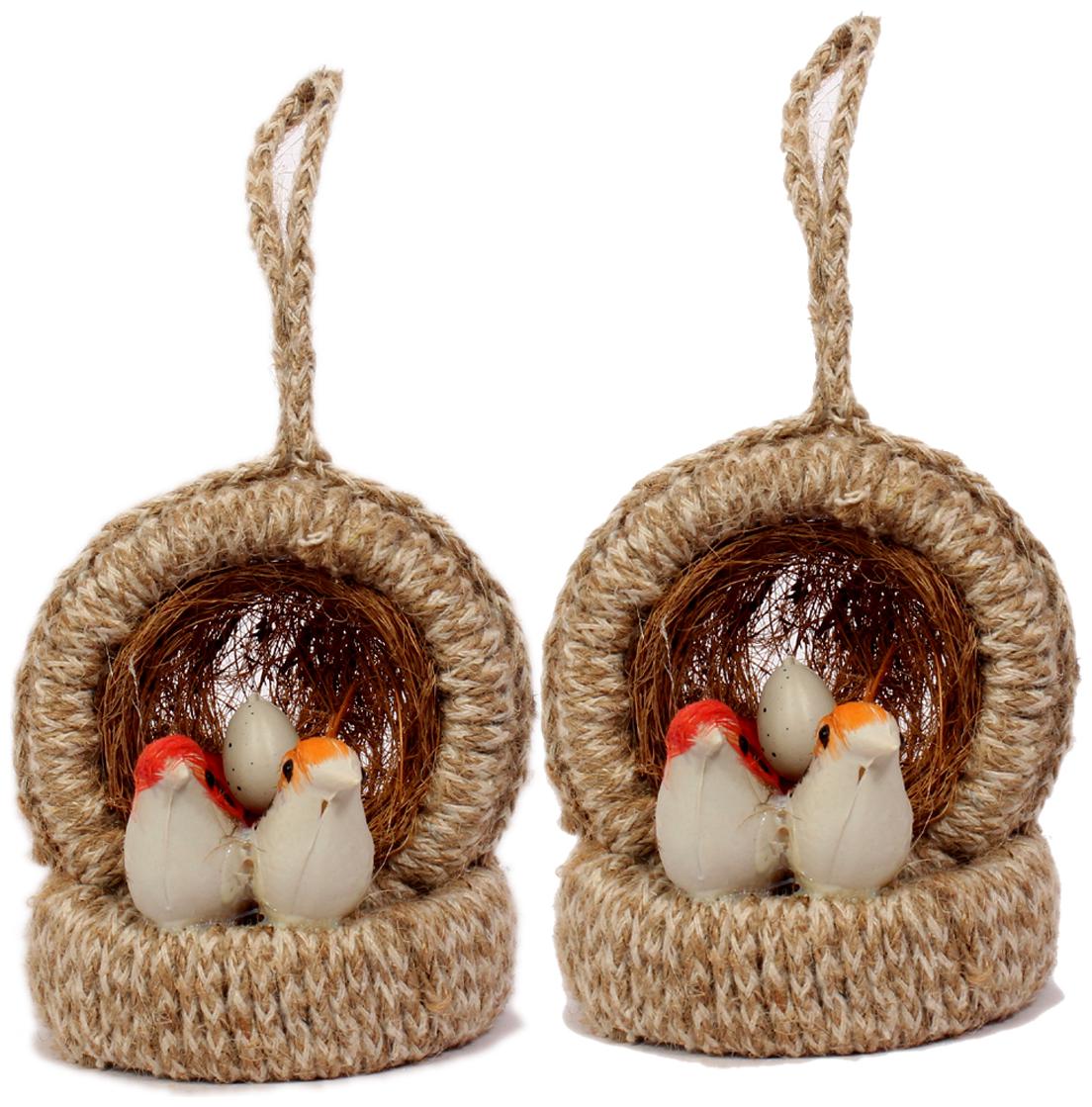 

Oanik Hanging Bird Decorative Jute Nest Artificial Birds for Home Decoration Showpiece-2 Birds with 1 Egg