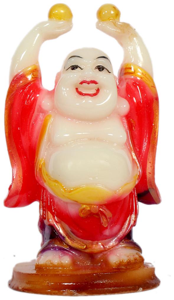 

Oanik Holding Gold Two Balls Small White Laughing Buddha for Health Wealth Prosperity -size(10x7x5cm)