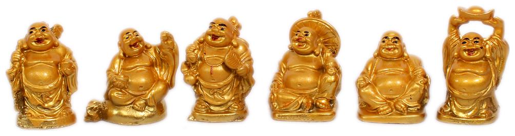 

Oanik Vastu Feng Shui Golden Set Of Laughing Buddha 6 pc Set Small