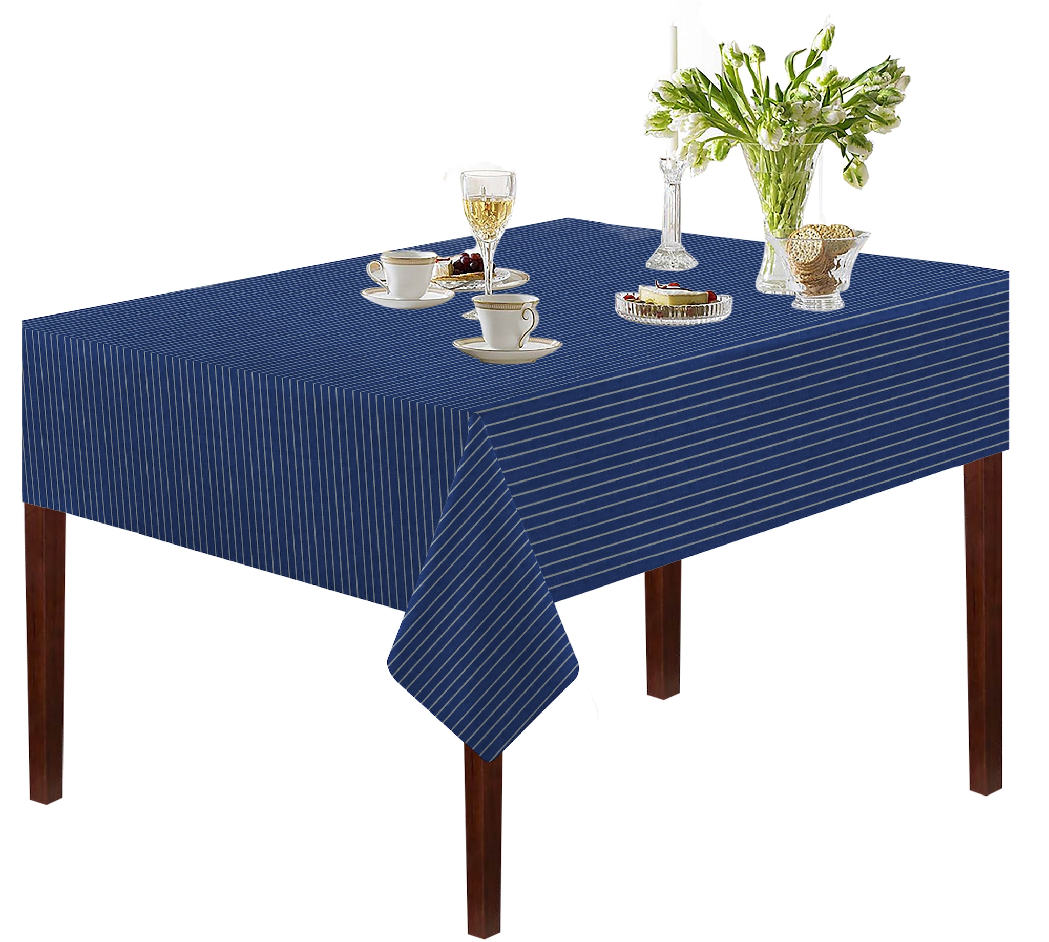 

Oasis Home Cotton YD Table Cloth-Blue Stripe -2 Seater