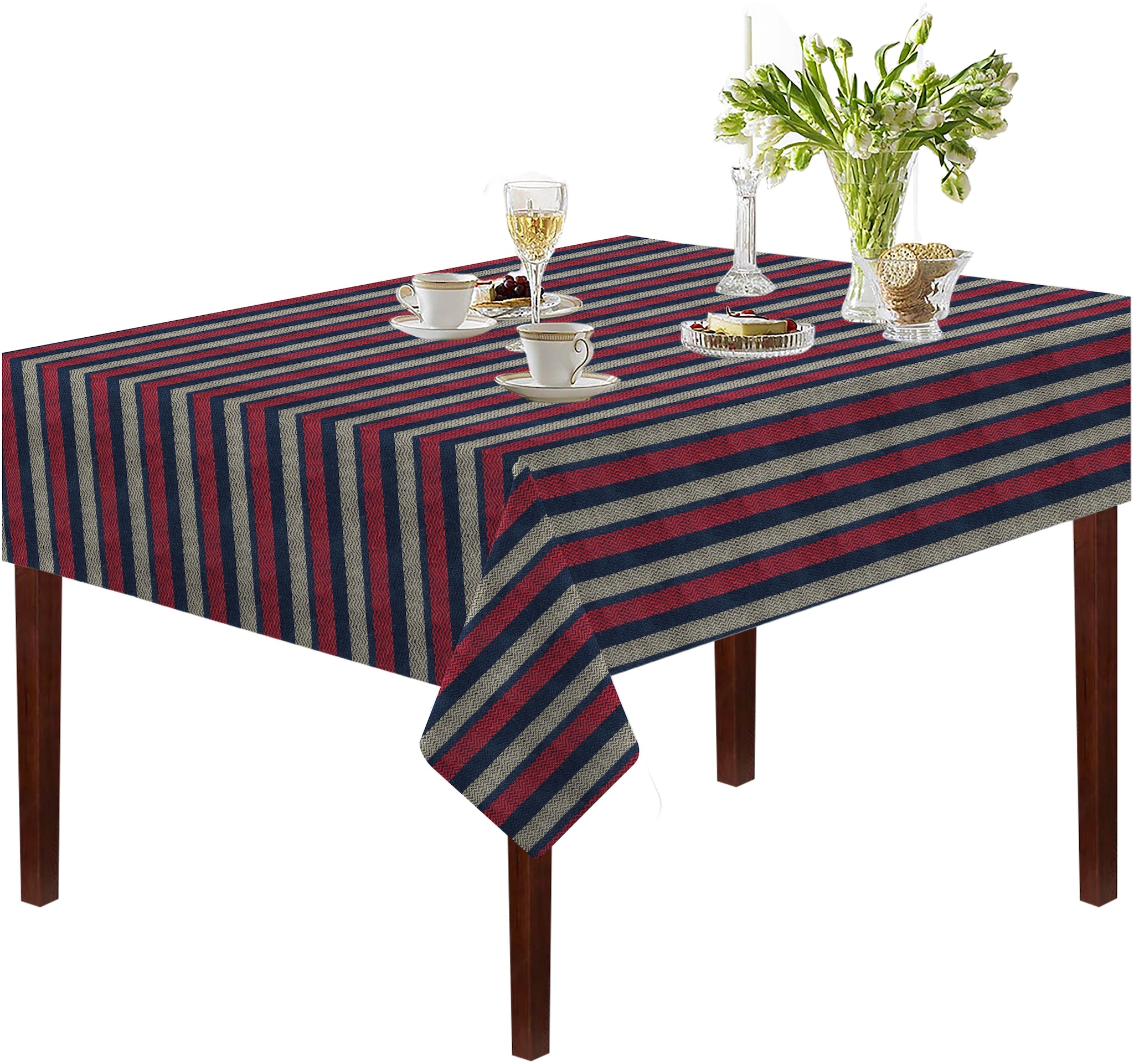 

Oasis Home Cotton YD Table Cloth- Multi Stripe-8 Seater