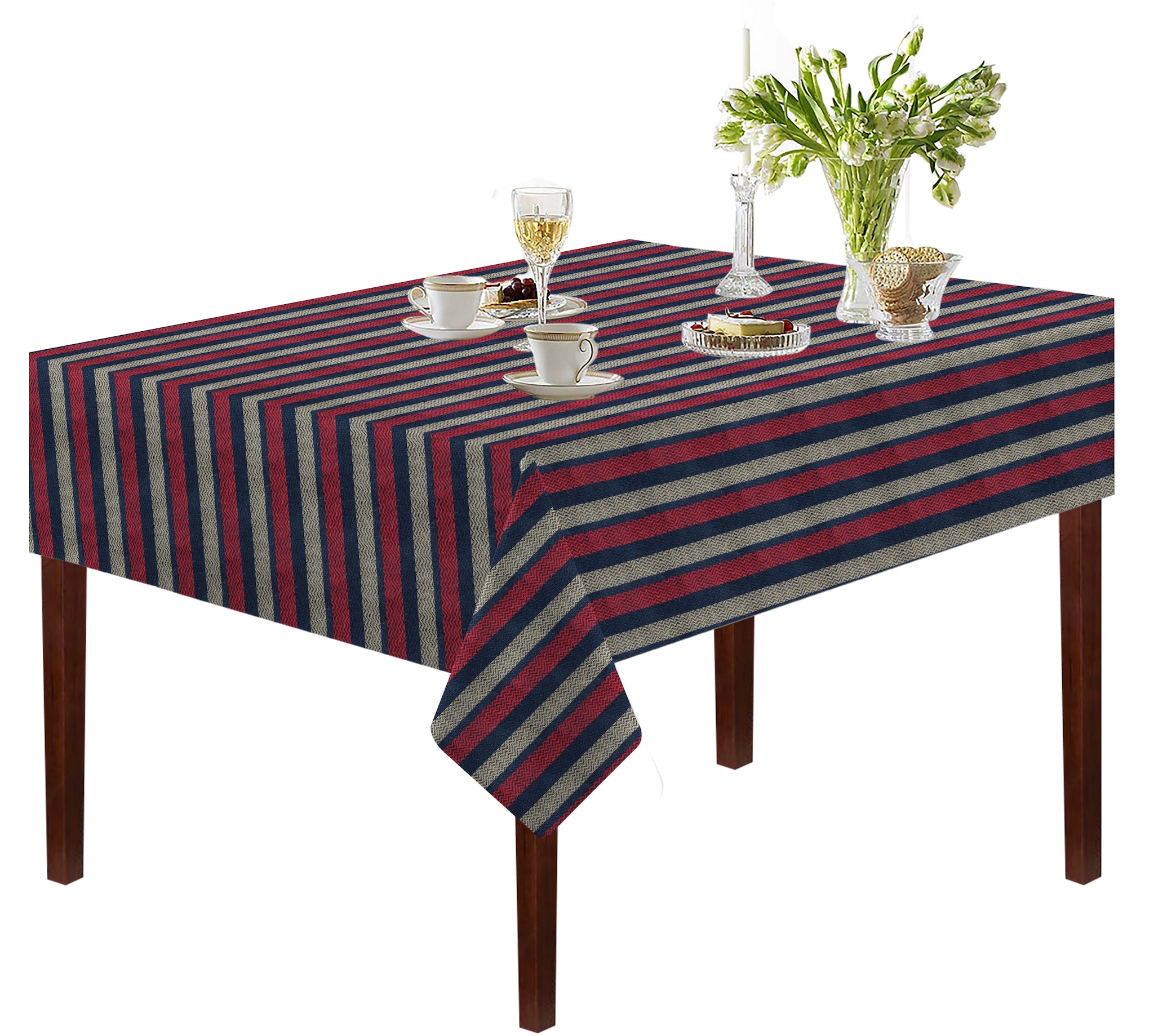 

Oasis Home Cotton YD Table Cloth-Multi Stripe-6 Seater