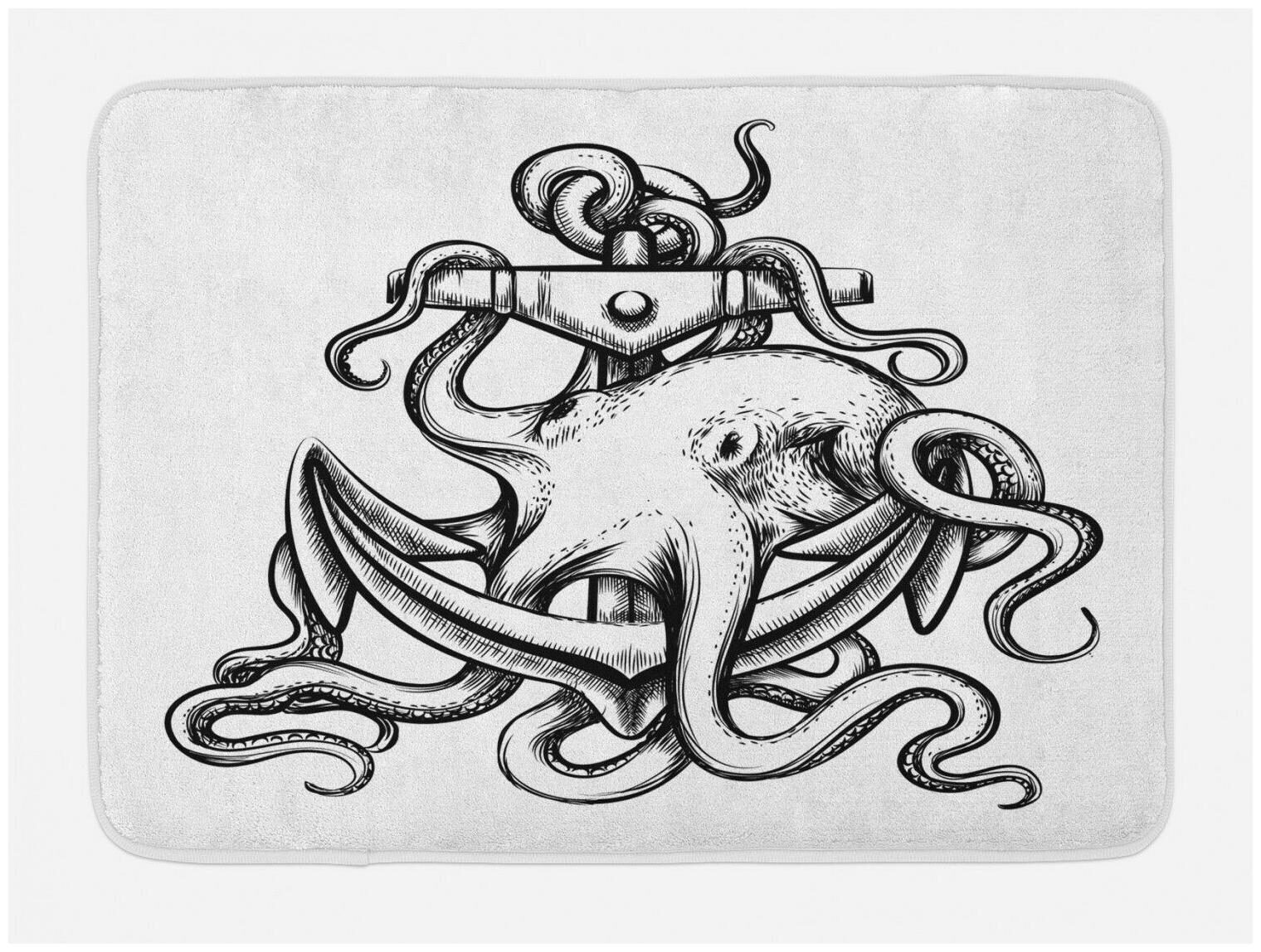

Octopus Bath Mat Nautical Theme Anchor Non-Slip Plush Mat 29 5 X 17 5 Inches