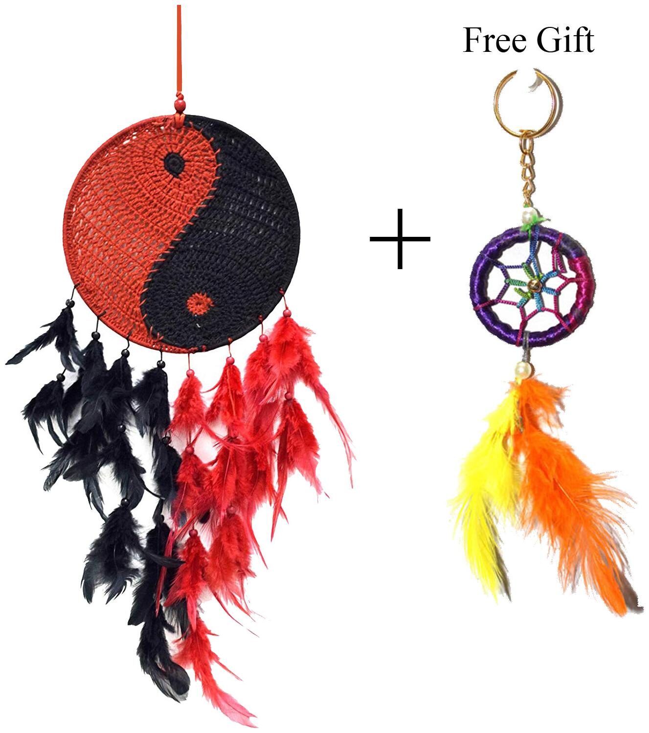 

Odishabazaar Wall Hanging Crochet Dream Catcher - Pattern Yin Yang (LengthXDia 45cm x 15cm) with free gift key chain