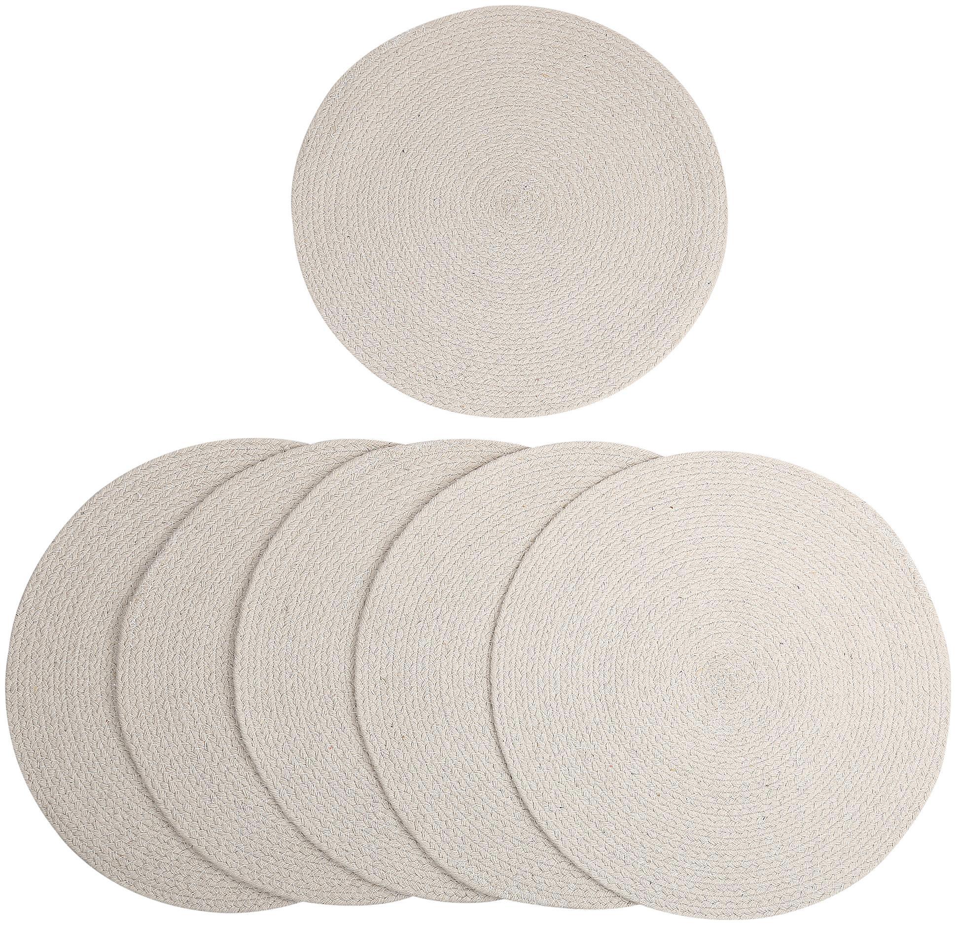 

Off White Colored Pack of 6 Cotton Round Solid Reversible Table Placemat Set