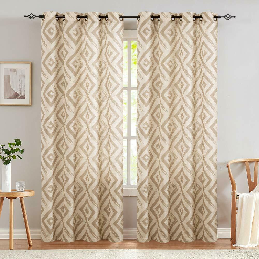 

Ogee Tile Square Linen Textured Drapes Printed Curtain Panels Bedroom 2 Panels