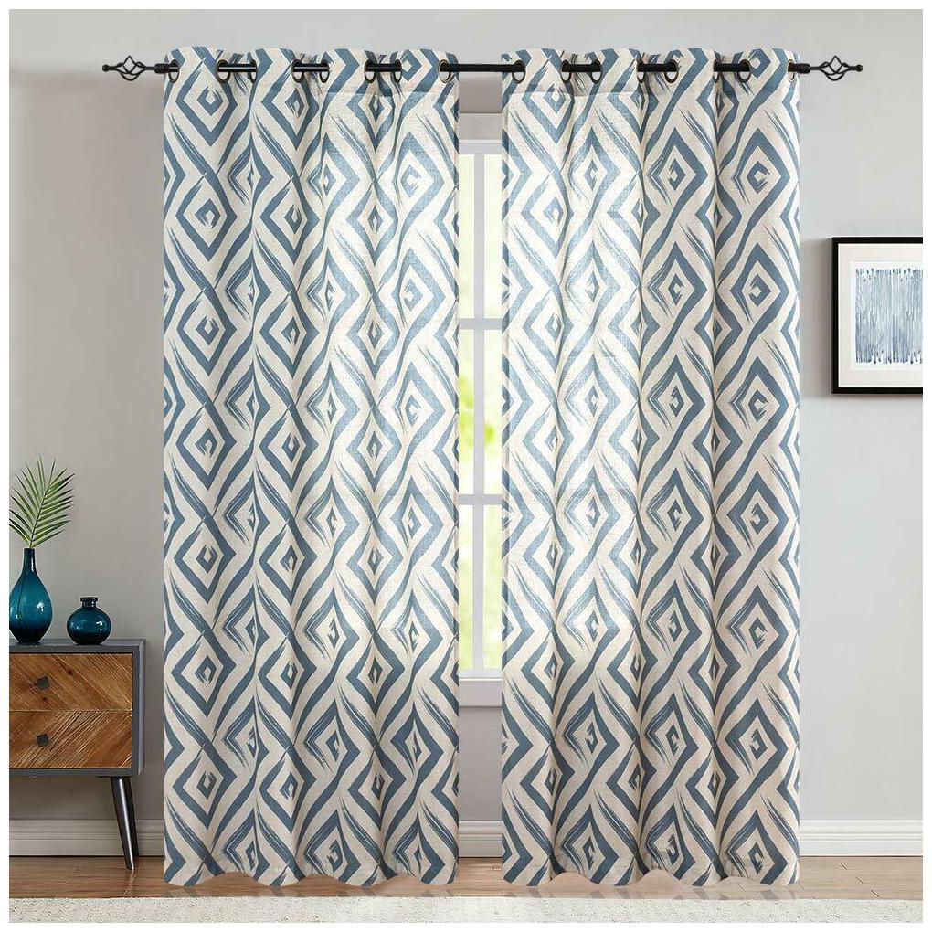 

Ogee Tile Square Linen Textured Drapes Printed Curtain Panels Bedroom 2 Panels