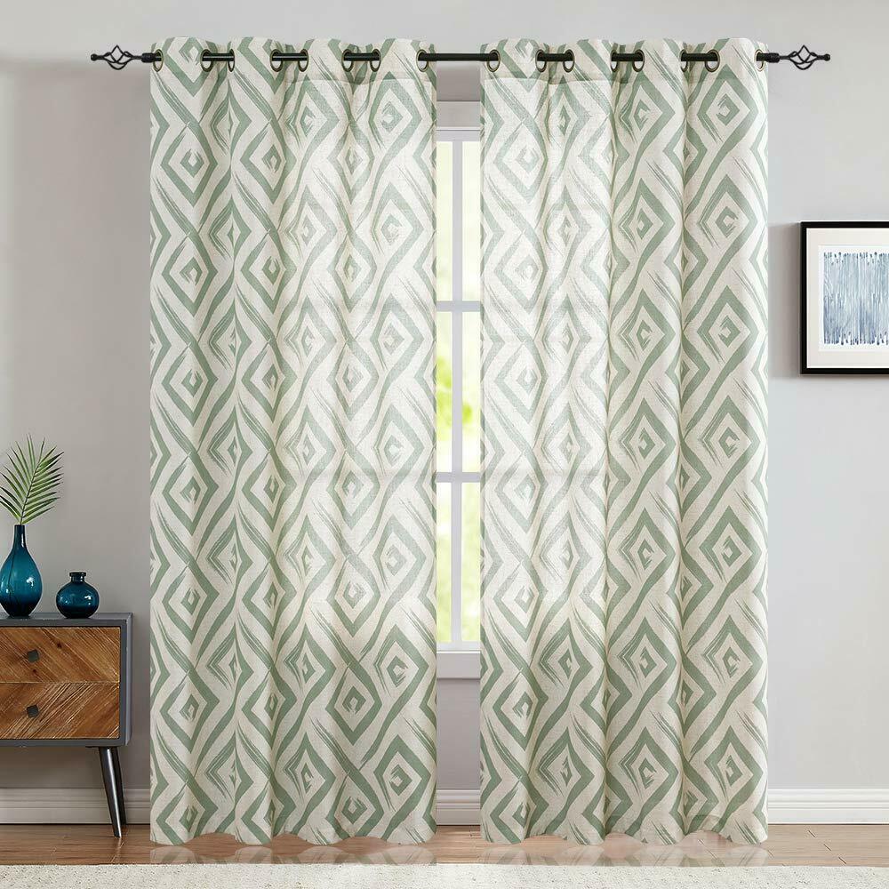 

Ogee Tile Square Linen Textured Drapes Printed Curtain Panels Bedroom 2 Panels