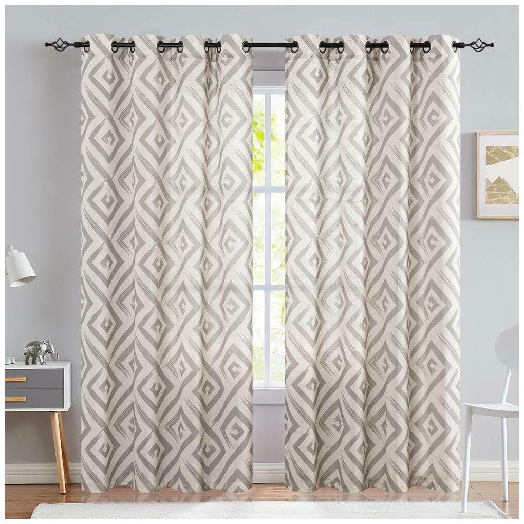 

Ogee Tile Square Linen Textured Drapes Printed Curtain Panels Bedroom 2 Panels