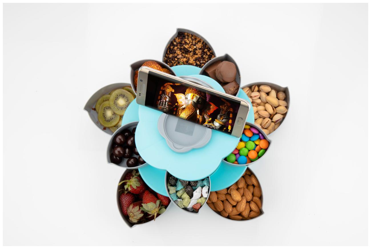 

Olix Double Layer 10 Grid Candy Snack Storage Flower Shape Rotating Box with mobile Stand Design Also Use for Serving Tray Like Dried Fruit Fruit Party Food Chocolate Sweet