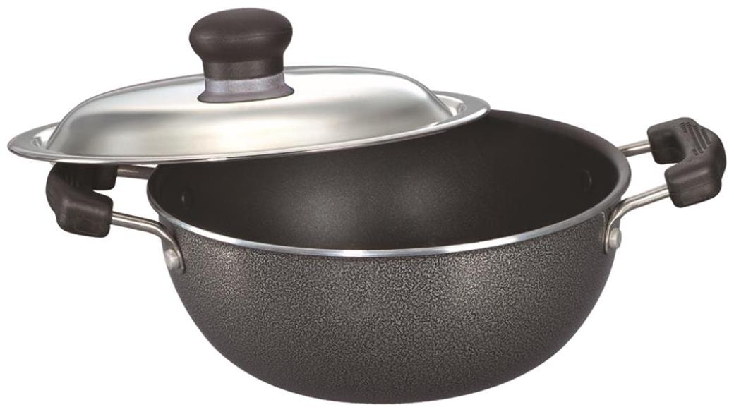 

Prestige Omega Select Plus Non Stick Flat Base kadhai with Lid 20cm Black
