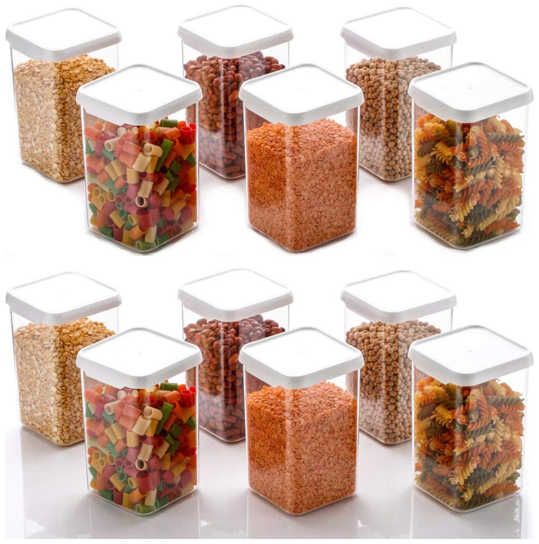 

ONE8D Cereal Dispenser Easy Flow Storage Jar 1100 ml Idle for Kitchen- Storage Box Lid Food Rice Pasta Pulses Container Square Containers for Kitchen Set of 12