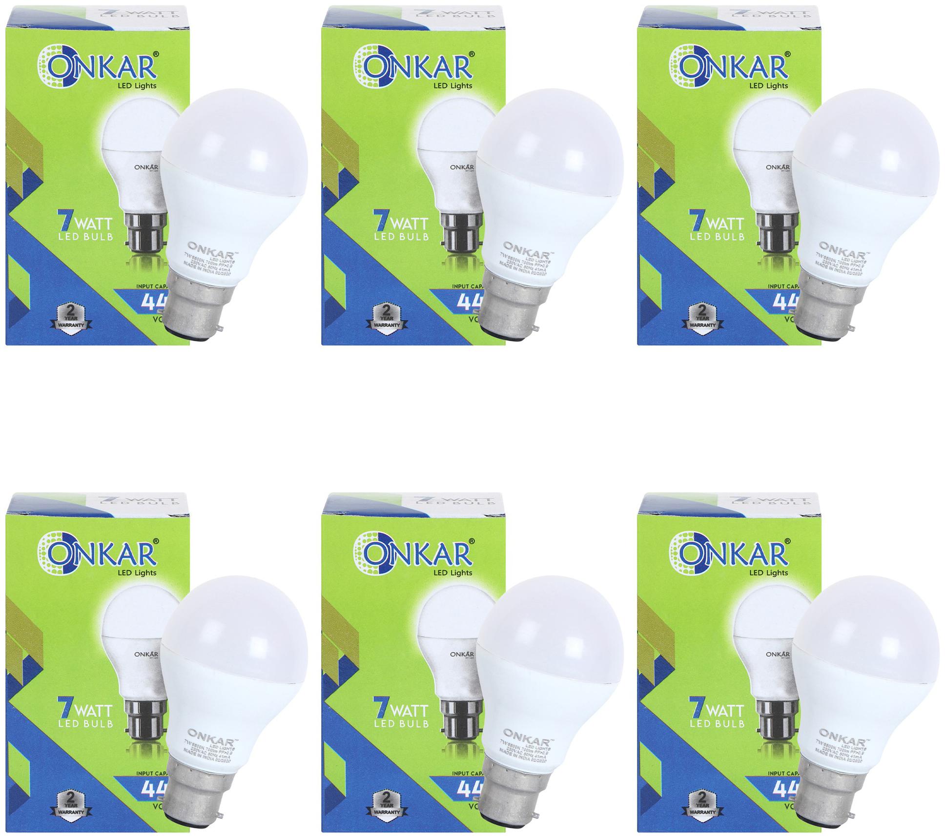 

ONKAR 7 W Standard B22 LED Bulb (White Pack of 6)