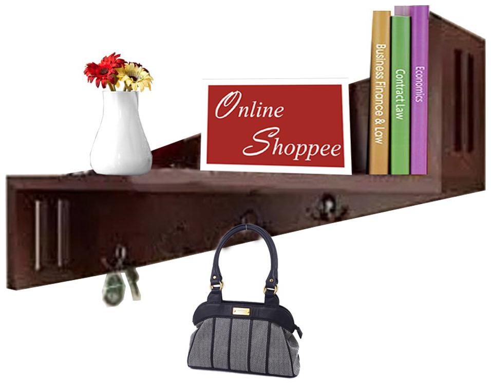 

Onlineshoppee Wooden Wall Shelf Bracket With Key Hooks Size (LxBxH-23x5x6) inch