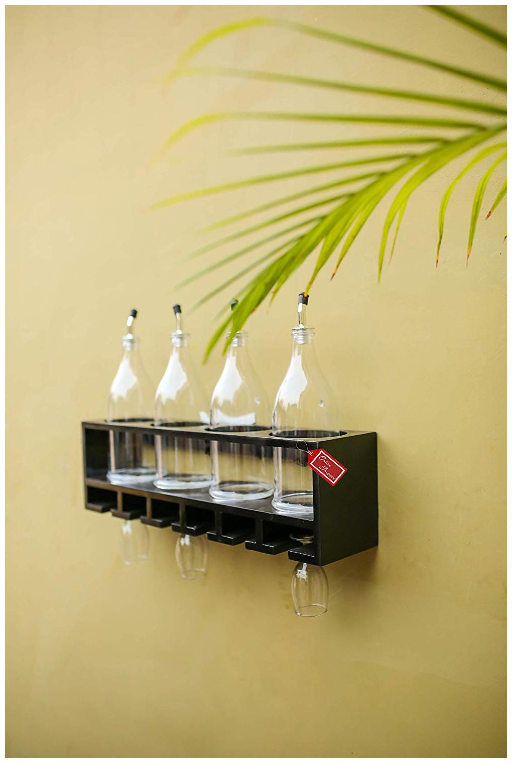 

Onlineshoppee Unique Wooden Bottle Rack (Black 4 Bottles Holder)