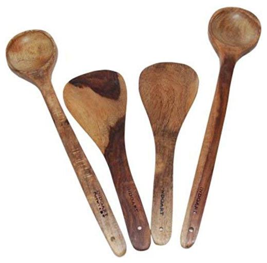 

Onlineshoppee Antique Wooden Handmade 2 Bouillon (Kadchi) 2 Rice Spoon