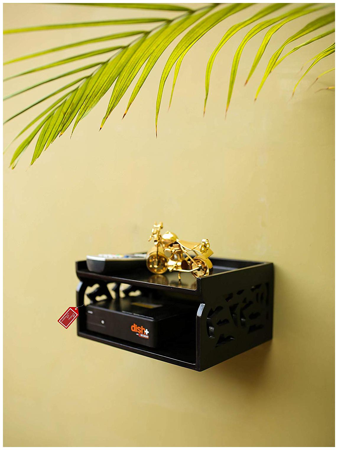 

Onlineshoppee Wooden Beautiful Design Set top box Wall Shelf Colour-Black