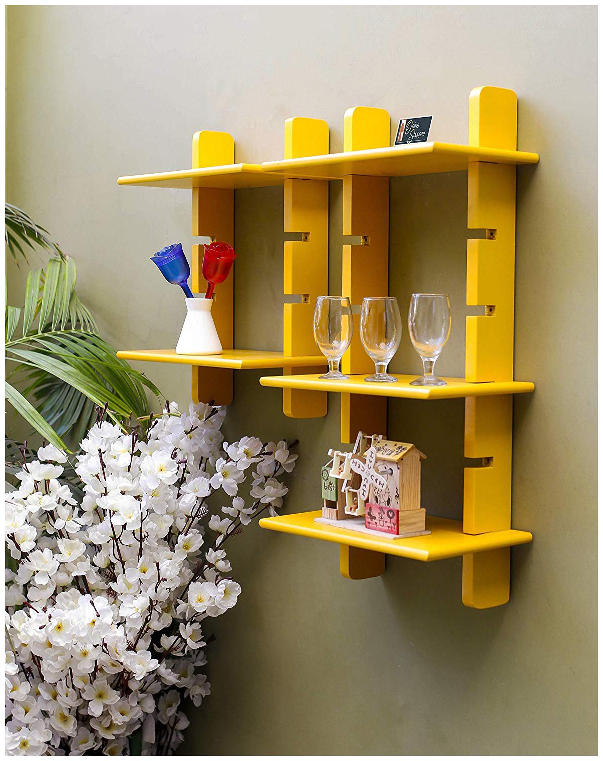 

Onlineshoppee Beautiful Wooden Handicraft Wall Shelf Colour- Yellow