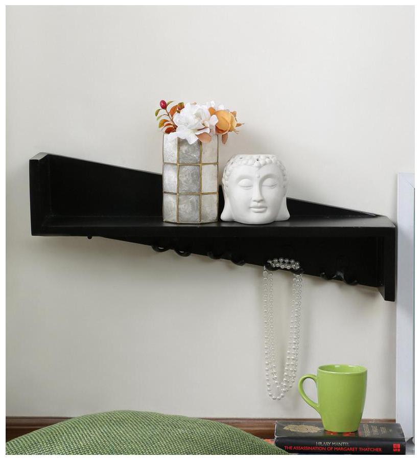 

Onlineshoppee Wooden Wall Shelf Bracket With Key Hooks Size (LxBxH-23x5x6) inch