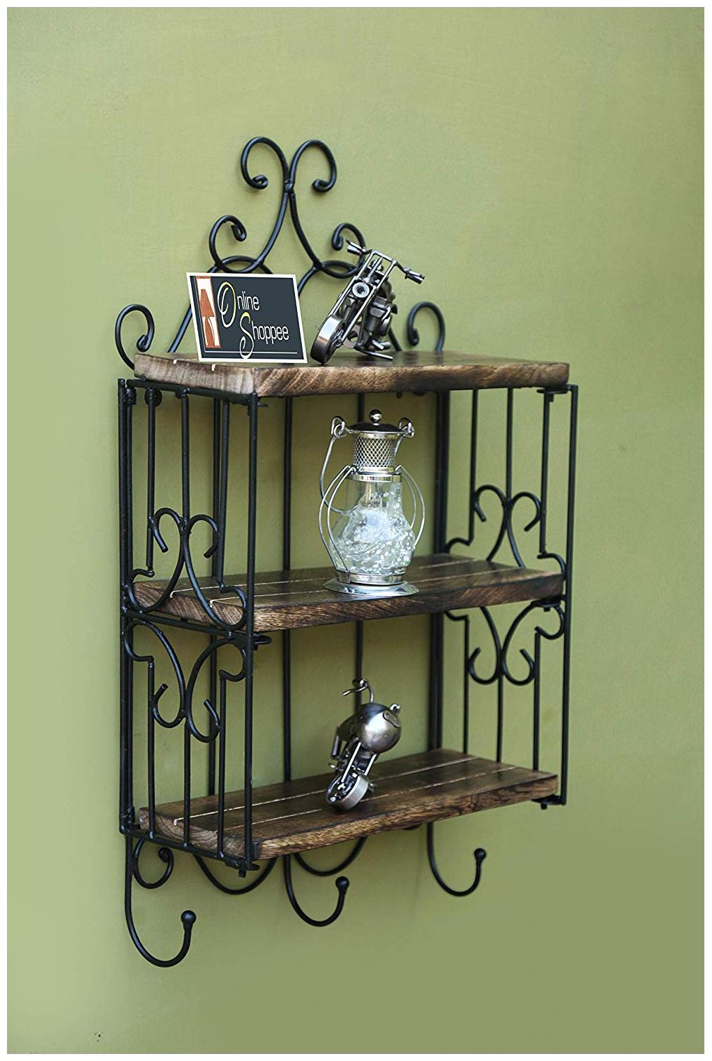 

Onlineshoppee Home Decor 3 Shelf Book Kitchen Rack With Cloth Cup Hanger Size(LxBxH-13x5x24) Inch