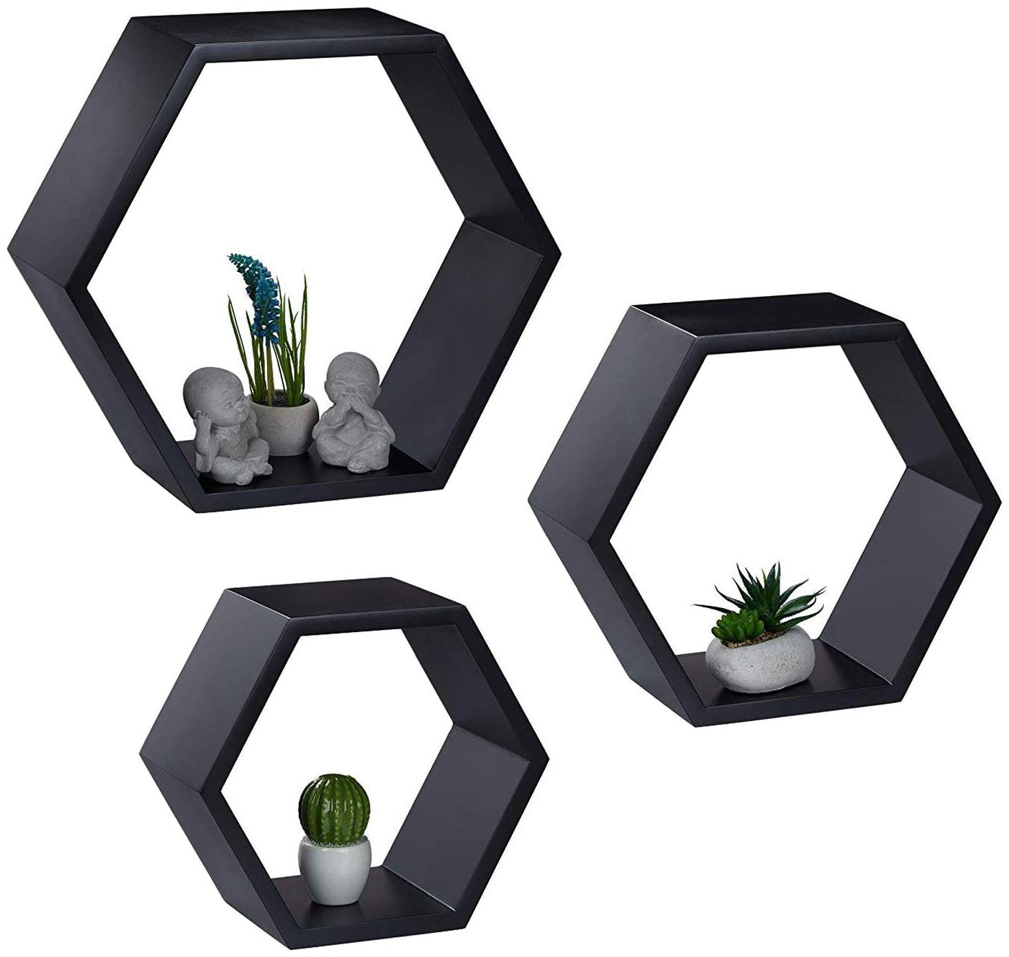 

Onlineshoppee Hexagonal Wooden Wall Shelf Set Of 3