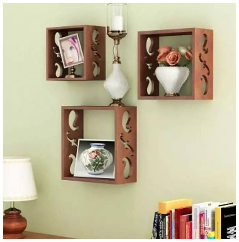 

Onlineshoppee Square Nesting MDF Wall Shelf Size(LxBxH-10x4x10) Inch