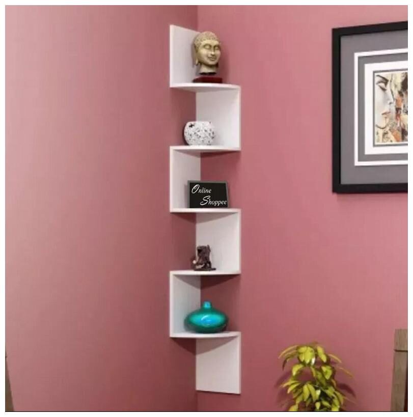 

Onlineshoppee Wooden Fancy Zigzag Wall Mount Floating Corner Wall Shelf - White
