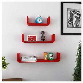 Buy Onlineshoppee U Shape Floating Mdf Wall Shelves Set Of 3 Red Online At Low Prices In India Paytmmall Com