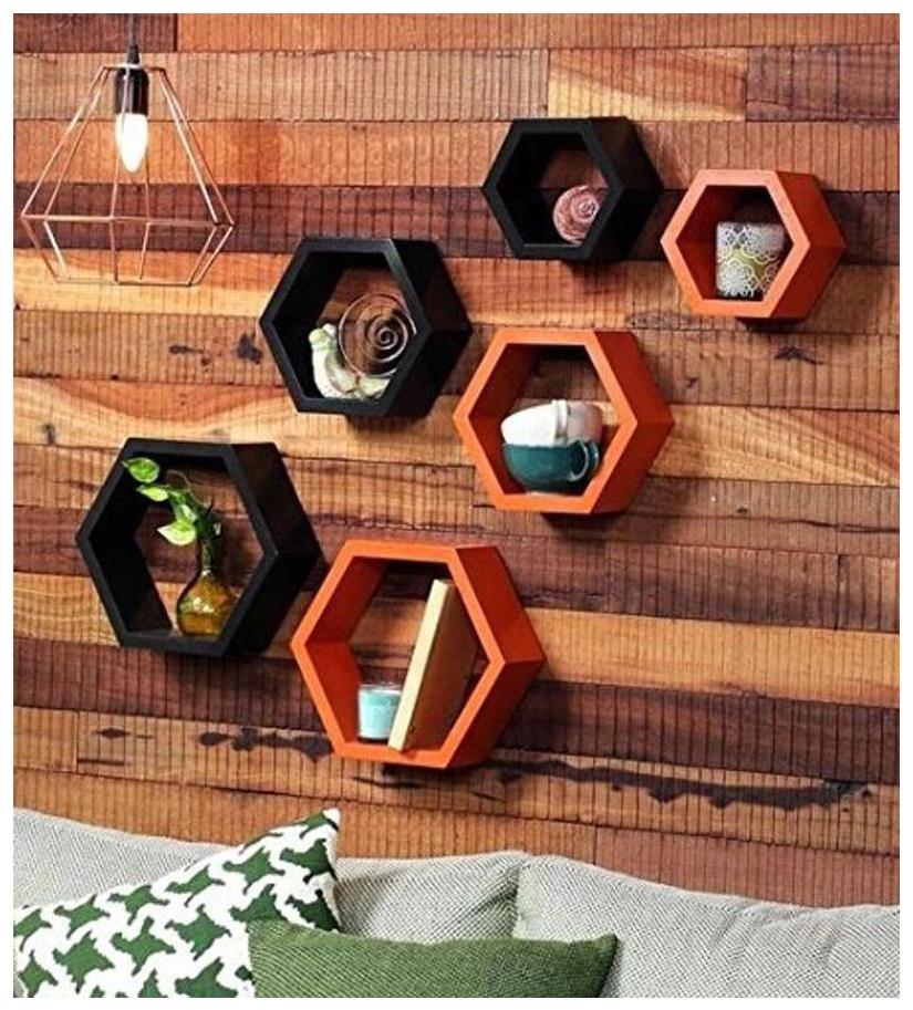 

Onlineshoppee Set Of 6 Hexagon shape Designer Storage Shelves