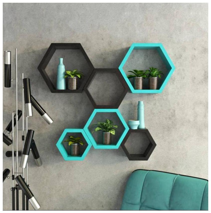 

Onlineshoppee Set Of 6 Hexagon shape Designer Storage Shelves
