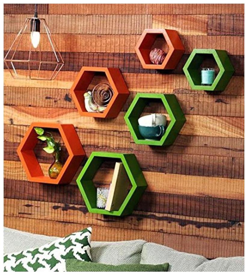 

Onlineshoppee Set Of 6 Hexagon shape Designer Storage Shelves