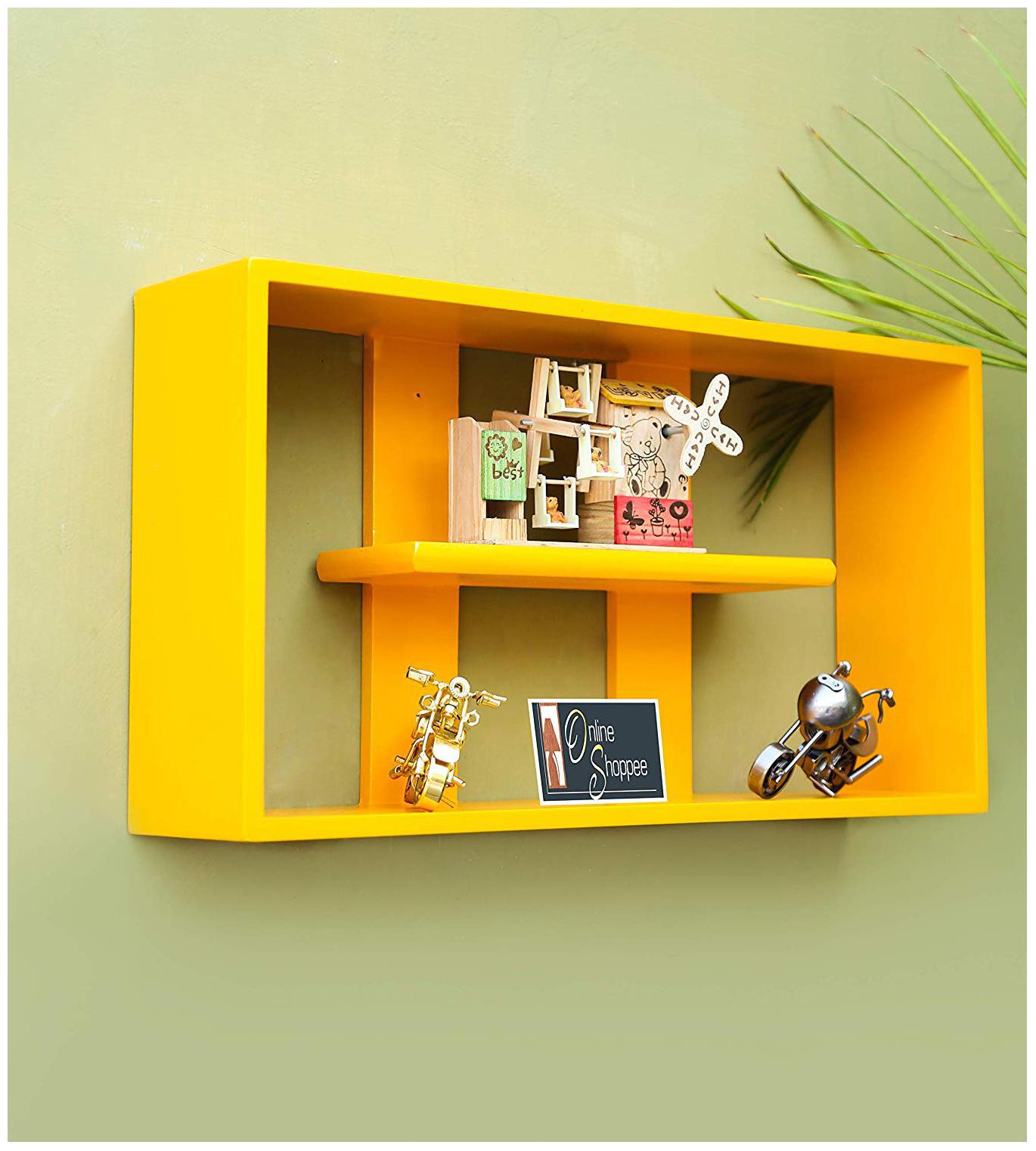 

Onlineshoppee MDF Handicraft multiple compartments Designer Wall Shelf -Yellow