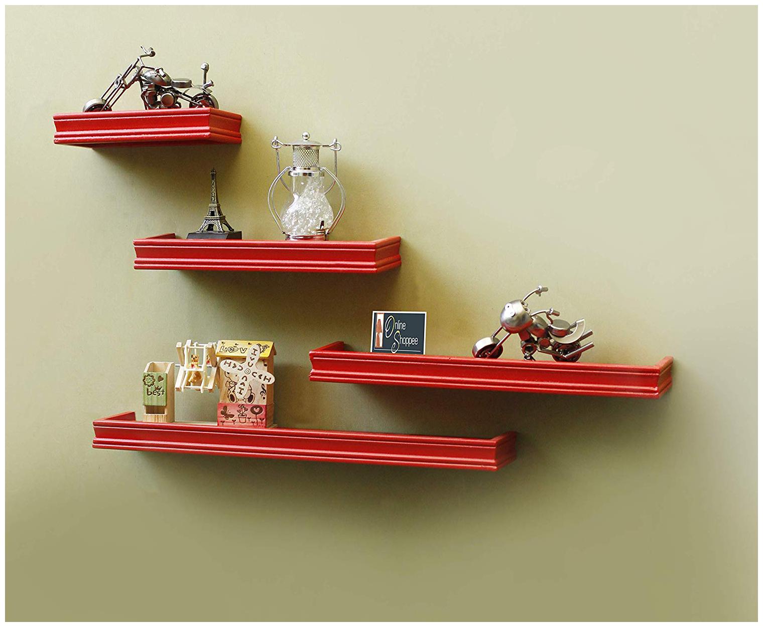 

Onlineshoppee Beautiful Wooden Red Rectangular Wooden Wall Shelf