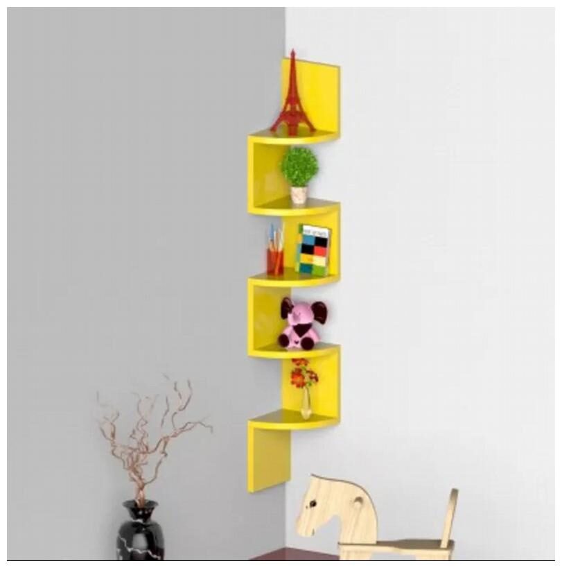 

Onlineshoppee Wooden Fancy Zigzag Wall Mount Floating Corner Wall Shelf - Yellow