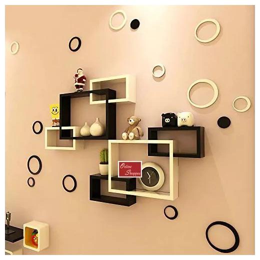

Onlineshoppee Intersecting MDF Set of 6 Wall Shelves - Black And White