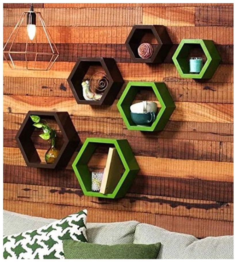 

Onlineshoppee Set Of 6 Hexagon shape Designer Storage Shelves