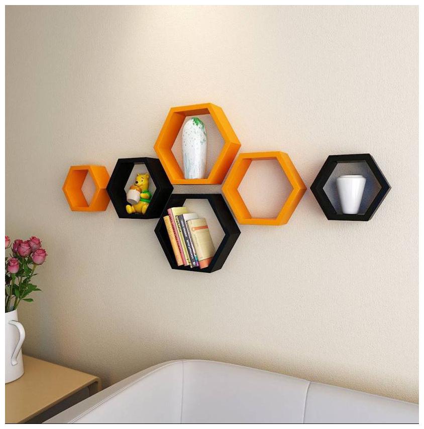 

Onlineshoppee Set Of 6 Hexagon shape Designer Storage Shelves