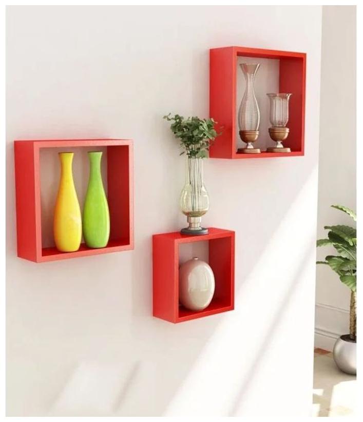 

Onlineshoppee Square Nesting MDF Wall Shelf Size(LxBxH-10x4x10) Inch-Red
